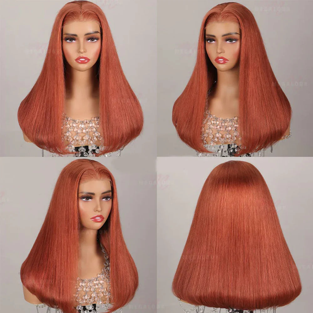 6x5 Glueless Ginger Brown Silky Straight Wigs - Pre-cut Lace