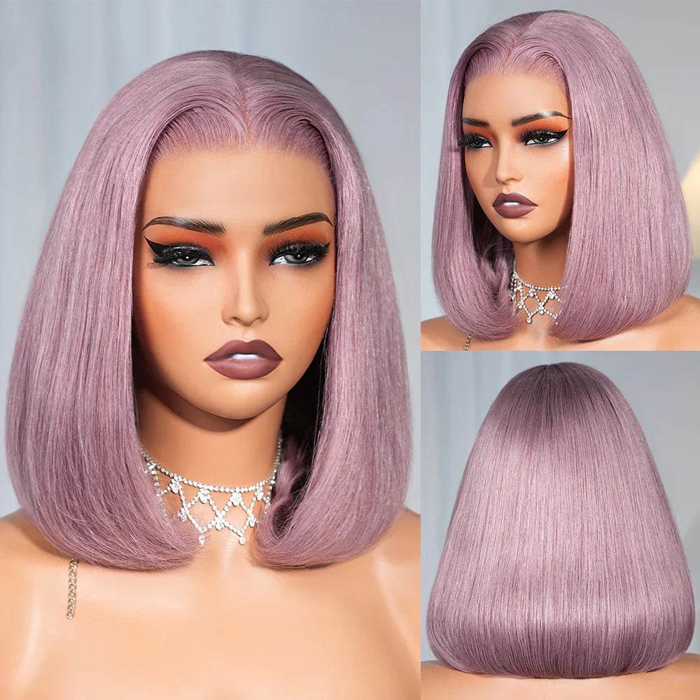 13x5 Pre-Everything Glueless Ash Purple Straight Bob with Invisible Knots