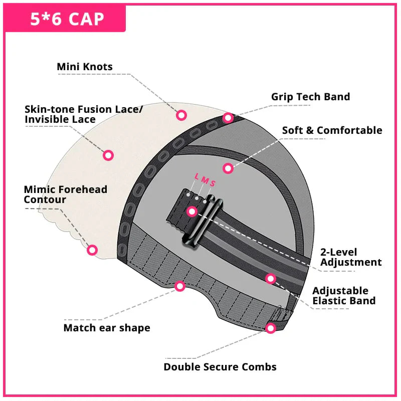 6x5 Pre-cut Glueless Wig - Body wave