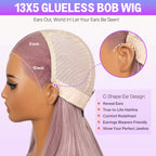 13x5 Pre-Everything Glueless Ash Purple Straight Bob with Invisible Knots