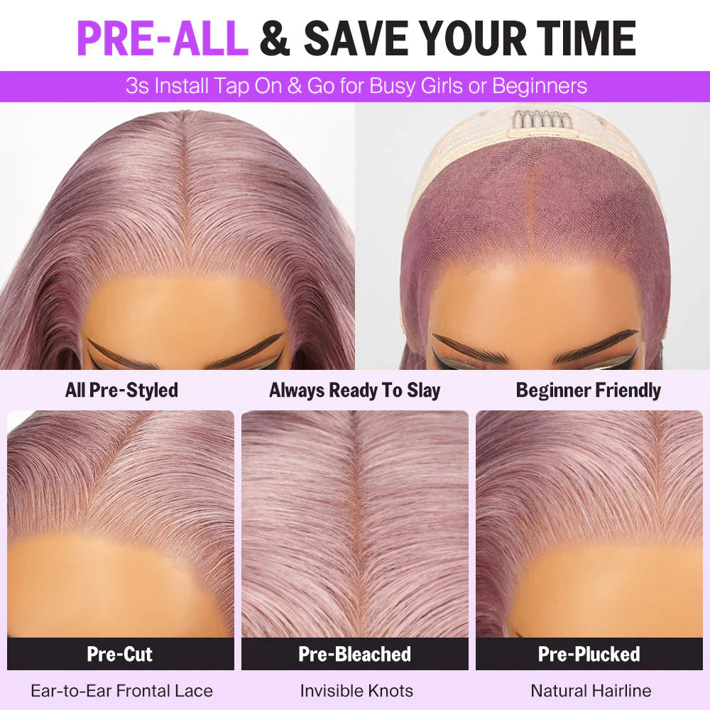 13x5 Pre-Everything Glueless Ash Purple Straight Bob with Invisible Knots